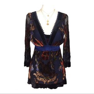 Hale Bob Beaded Silk Crush Velvet Lined Blouse